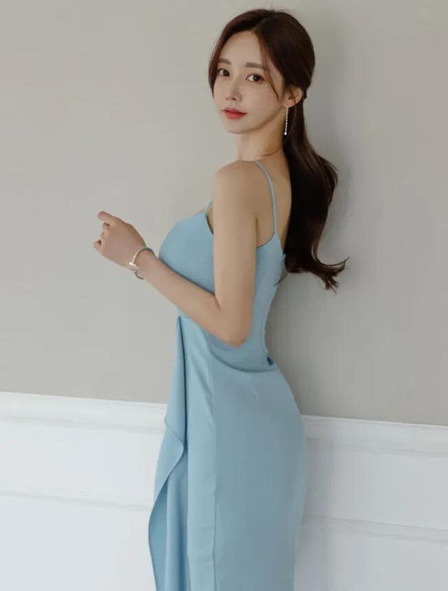 孙允珠白色透纱仙女裙,孙允珠橘色吊带露背长裙