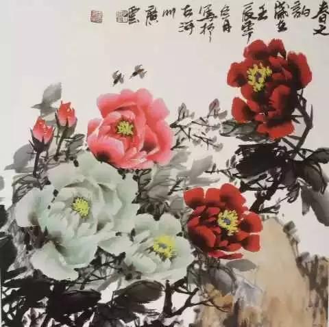 名家写意孔雀牡丹横幅画图片大全,国画写意牡丹画作品名家