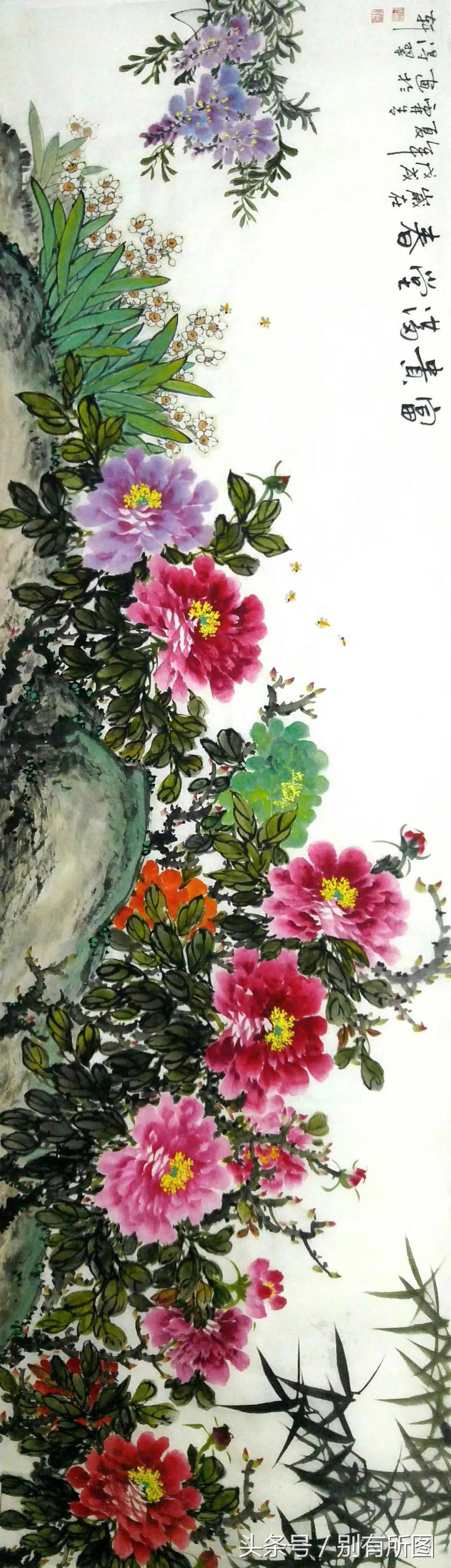 国画名家董萍写意牡丹作品精选,名家写意牡丹公鸡图片大全