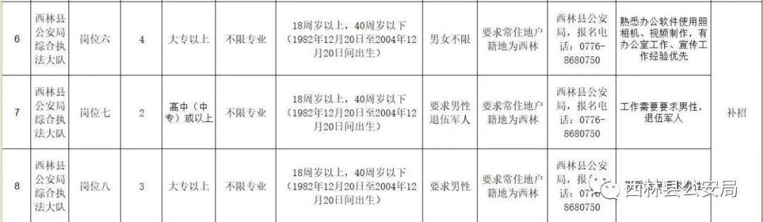 西林县公安局公开招聘16名执法辅助人员