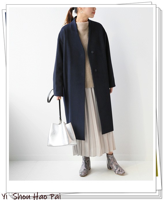 无领大衣薄款穿搭,无领冬季大衣搭配连帽衫