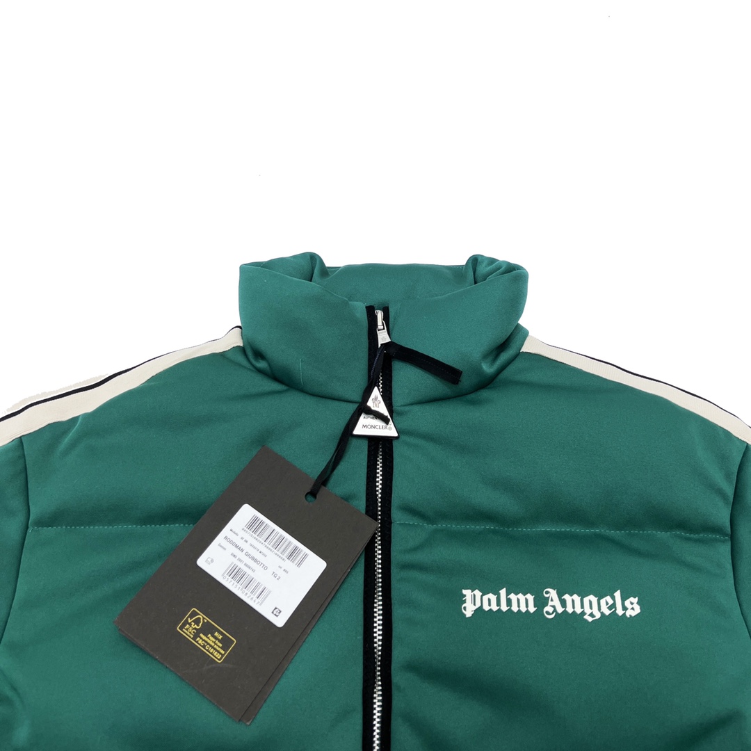 monclerxpalmangels联名款,moncler羽绒服蓝红白刺绣款