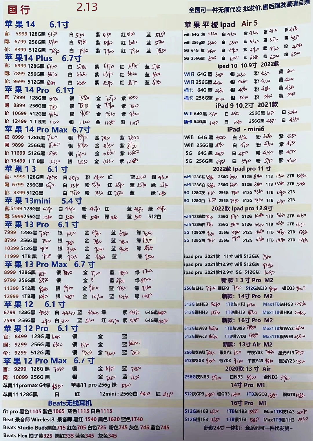 2024年1月11日华强北手机批发价,2023年2月华强北手机拿货价格表