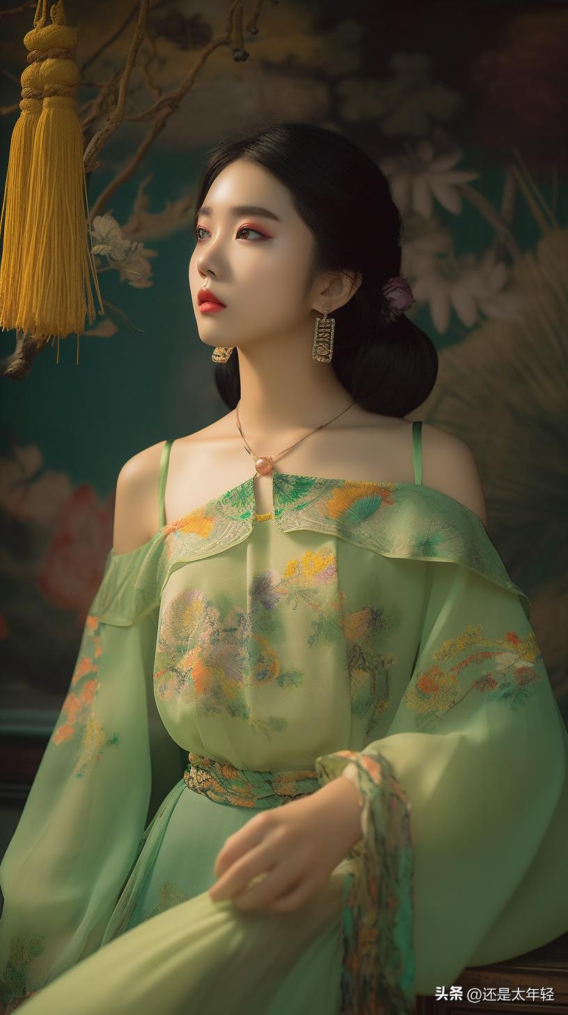 青色长袖12-15岁女童汉服,少女汉服服饰