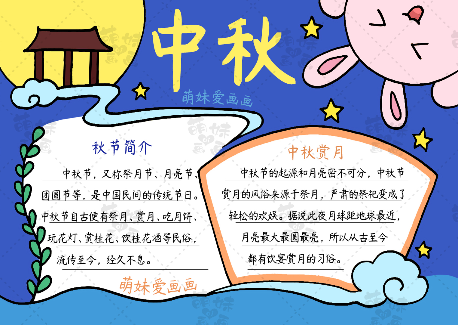 中秋节手抄报嫦娥奔月简笔画,中秋节手抄报人物简笔画