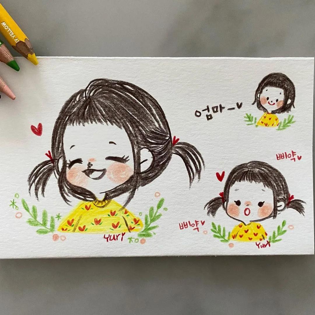 彩铅绘画7-15岁简笔画可爱又简单,可爱彩铅简笔画简单的少女