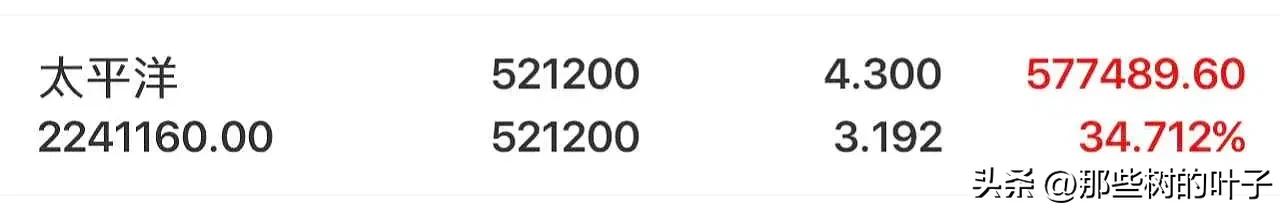 我43岁、在23年以3.19元价位重仓买入太平洋股票、股价上涨赚57万