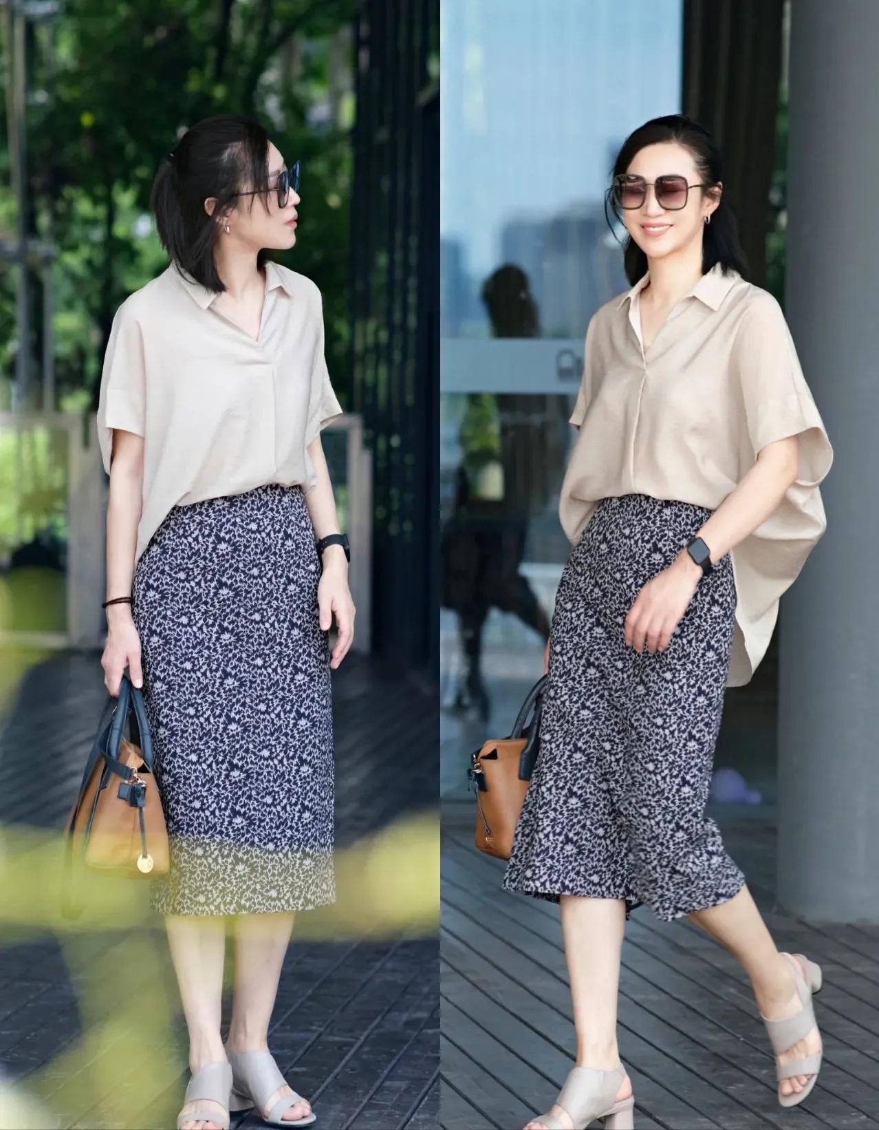 垂感阔腿裤半身长裙,时装衬衫阔腿裤早秋超美气质搭配