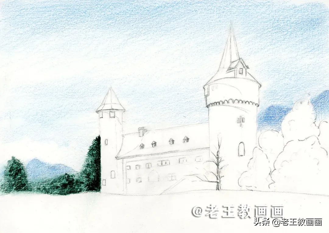 彩铅画风景好看,彩铅画一个城堡