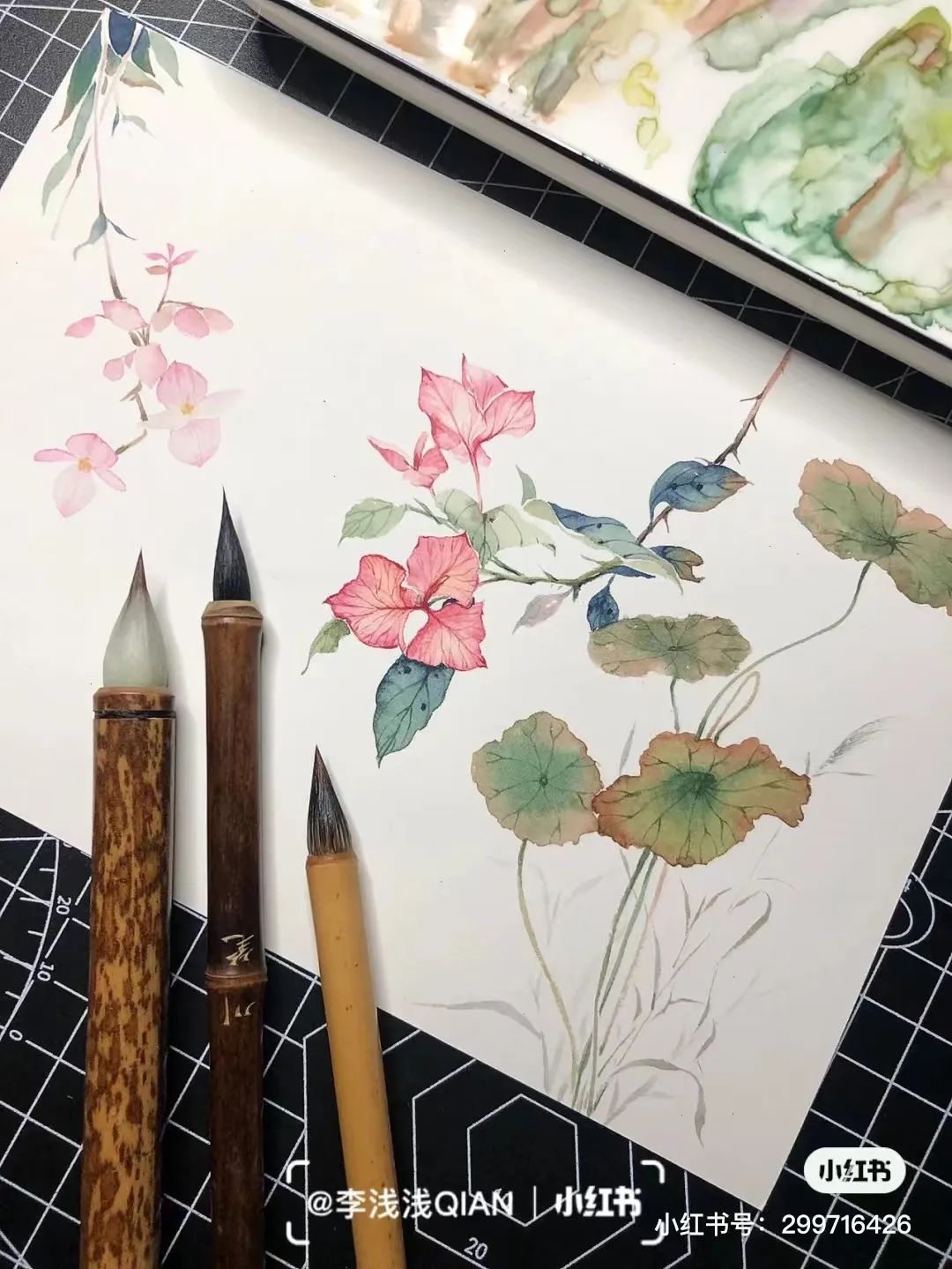 水彩中国风风景简单,古风水彩花卉简单又好看