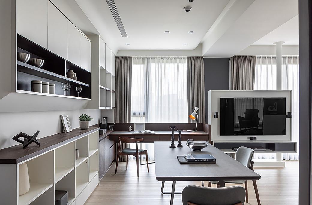 小户型客厅电视柜装修现代简约风,118户型适合满墙电视柜吗