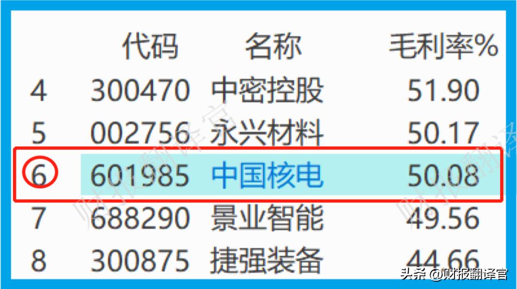 中国核电第一大股票,中国核电毛利率