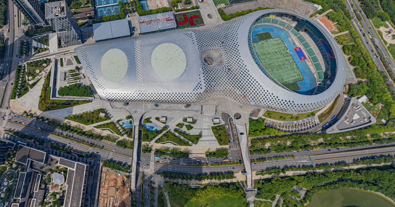 深圳湾体育中心拍照,高楼俯瞰深圳湾体育中心