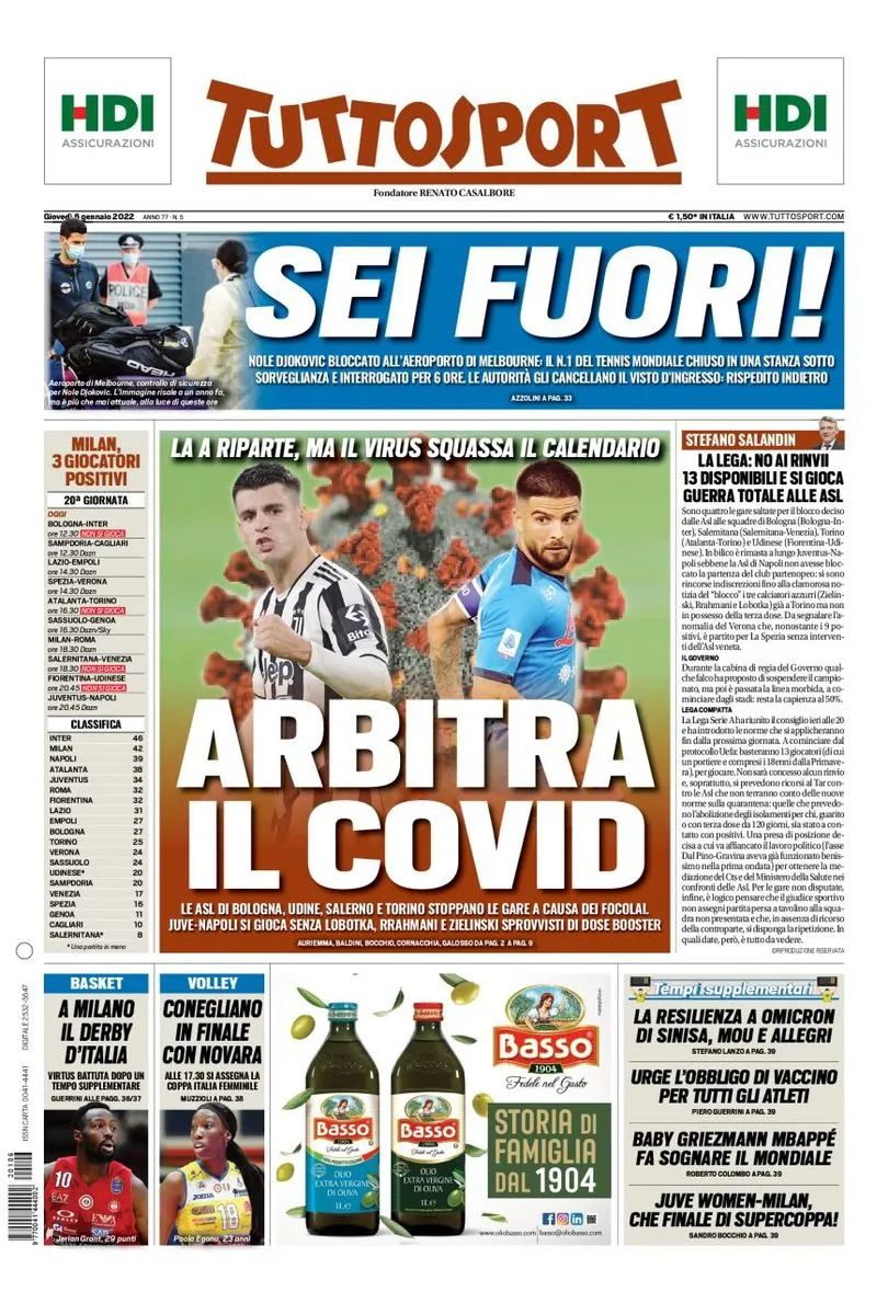 新冠病毒肆虐意甲多场比赛取消,尤文-那不勒斯之战继续进行?