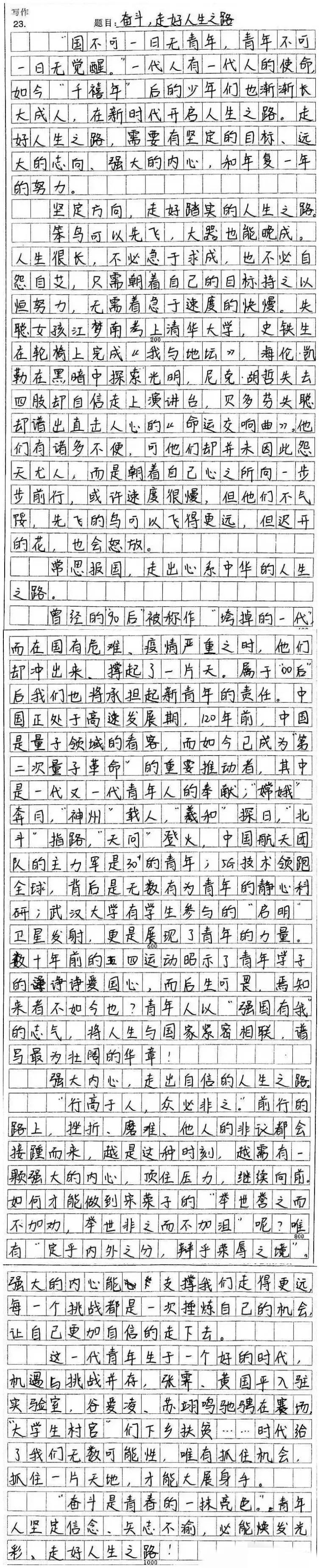 2022高考押题“青年走好人生路”金题+范文《奋斗走好人生之路》