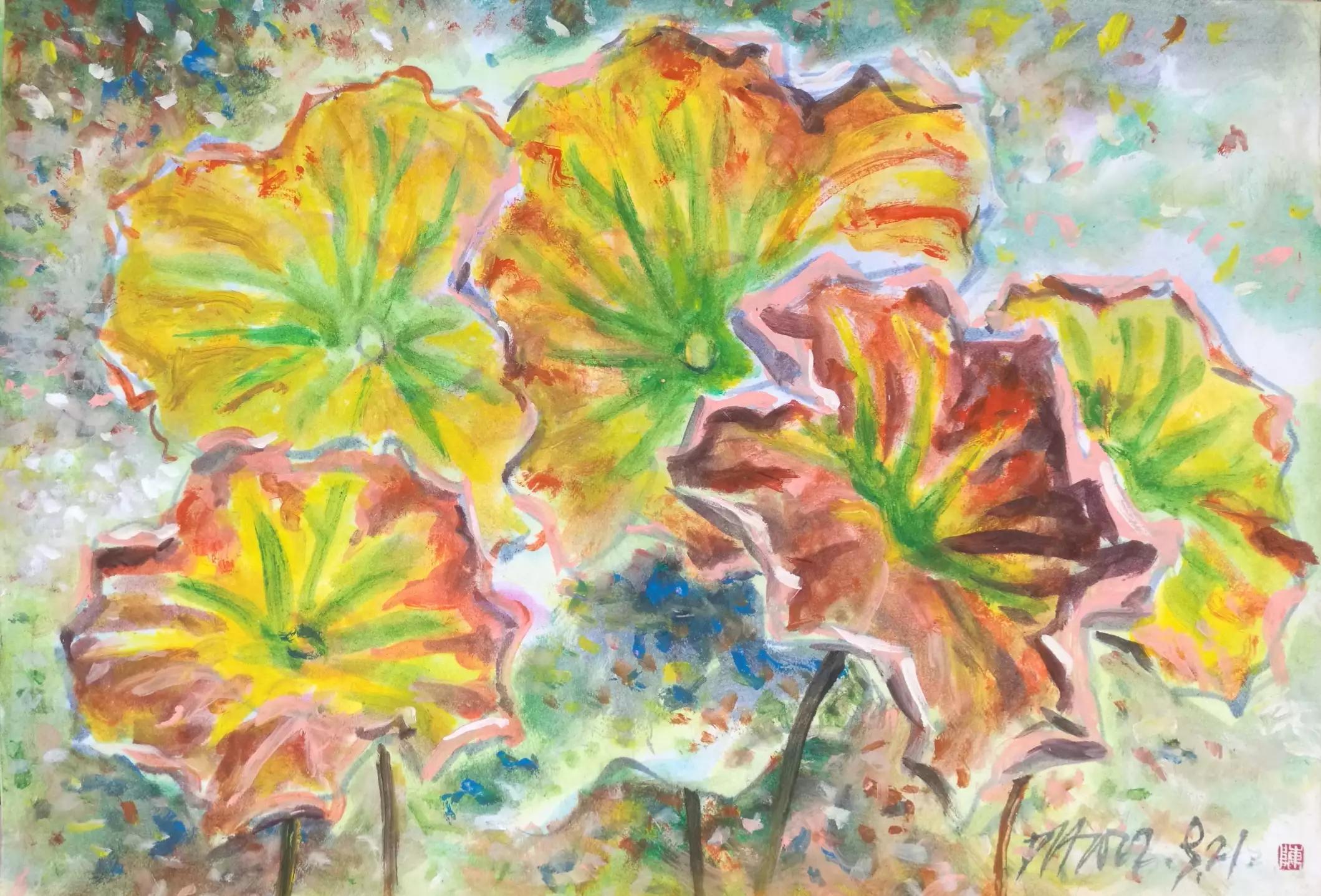 金秋十月丙烯画初学,丙烯画金秋风景画