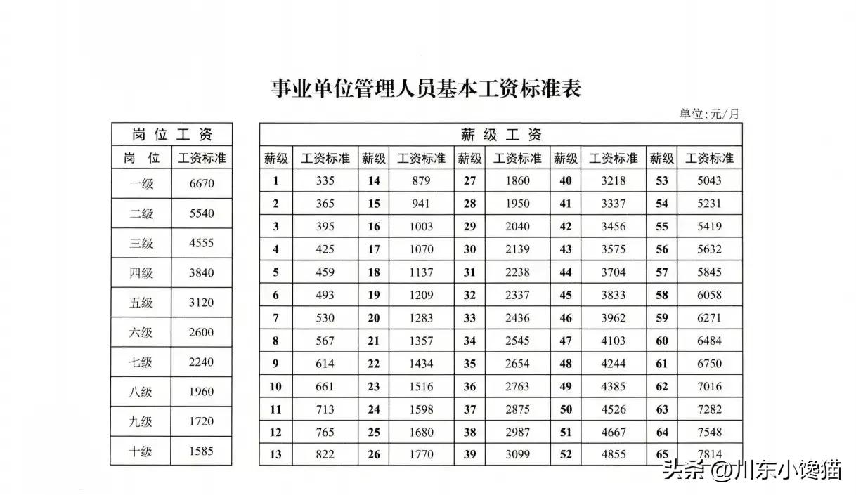 2022事业单位职员工资等级对照表,事业单位管理人员工资标准表最新