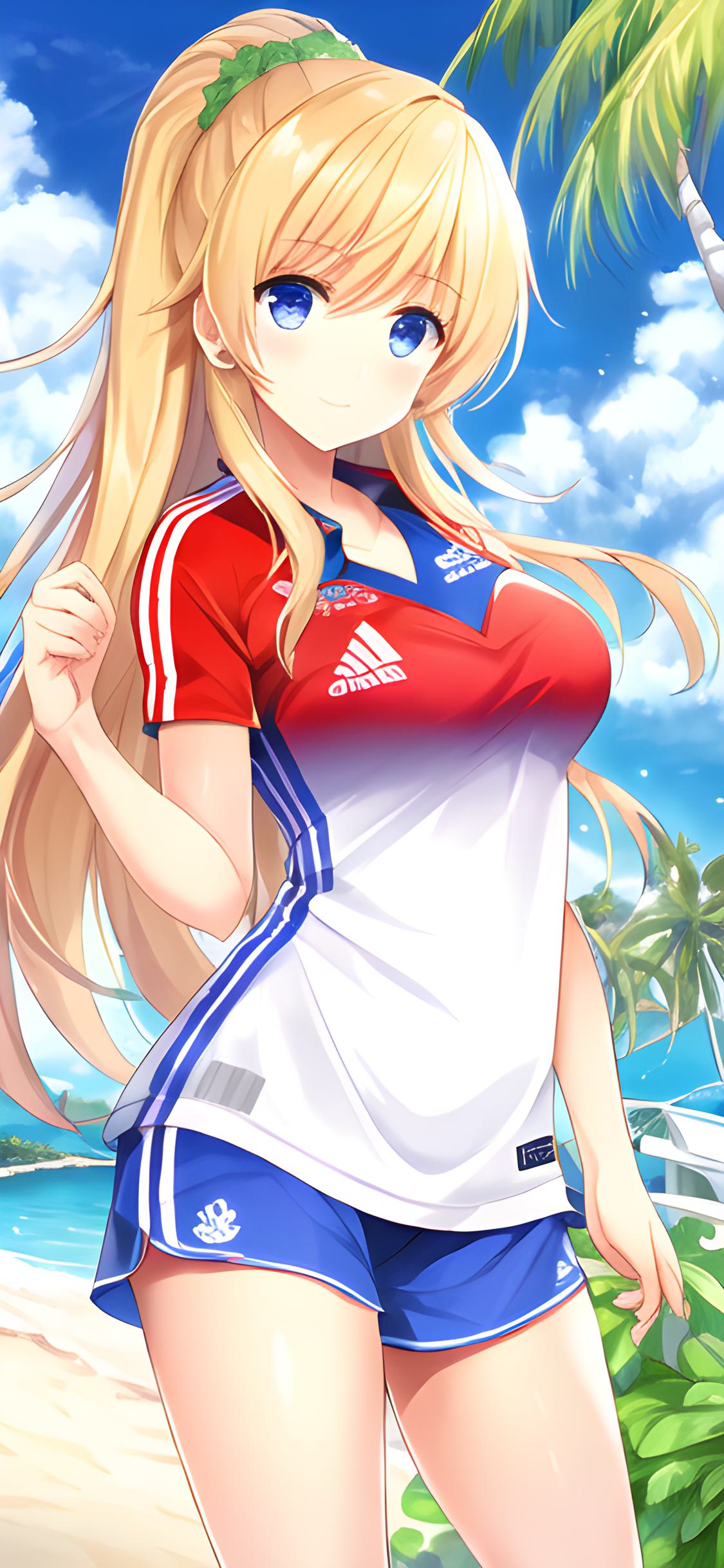 二次元美少女壁纸足球,ai绘画壁纸沙滩