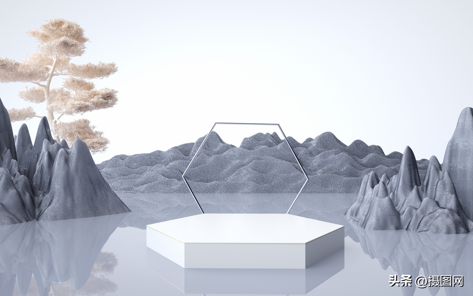 国潮背景图｜c4d中国风电商展台素材图