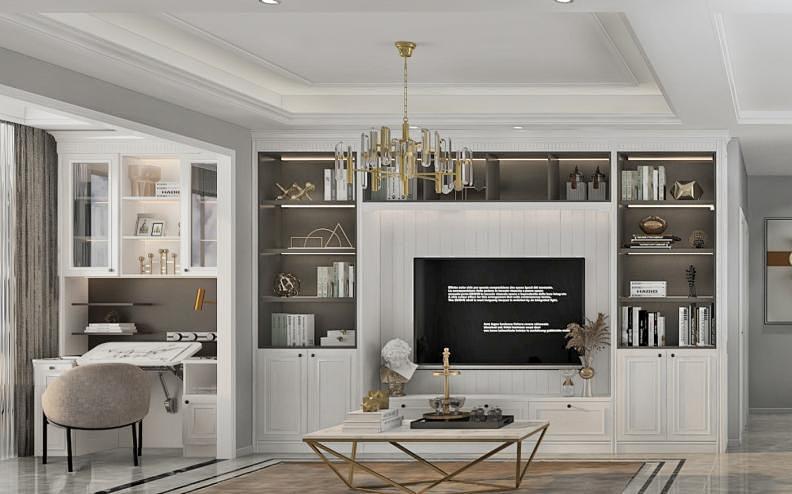 现在装电视柜的效果图,一整面墙电视柜效果图