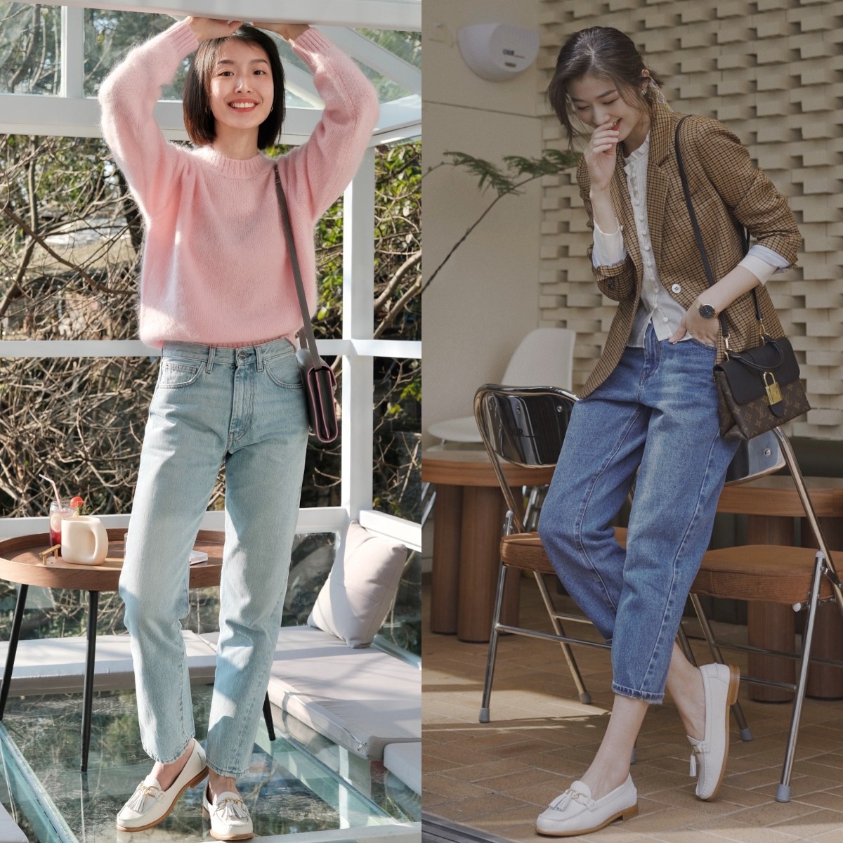 可以搭牛仔裤的乐福鞋,英伦风乐福鞋搭配阔腿牛仔裤