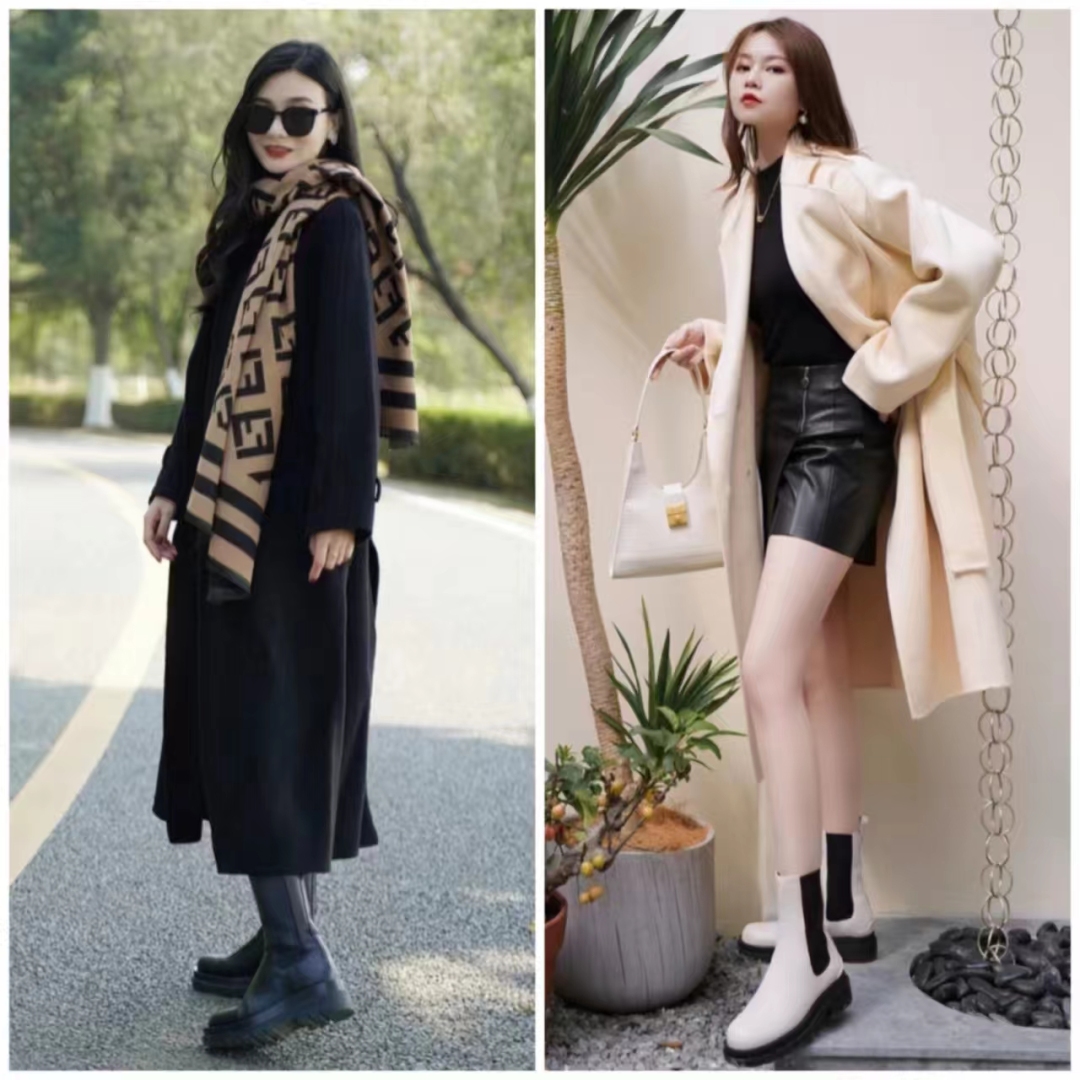 流行的靴子搭配什么衣服图片,中长靴子穿衣搭配图片2020秋冬