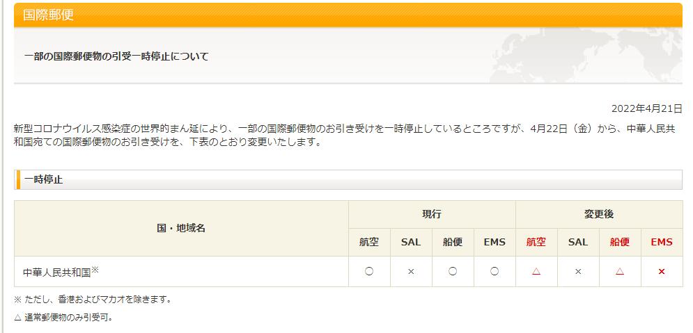 日本邮政停运通知最新,日本邮政恢复寄往中国的ems