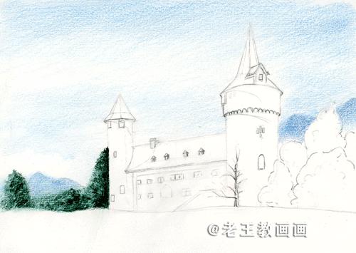 彩铅画风景好看,彩铅画一个城堡