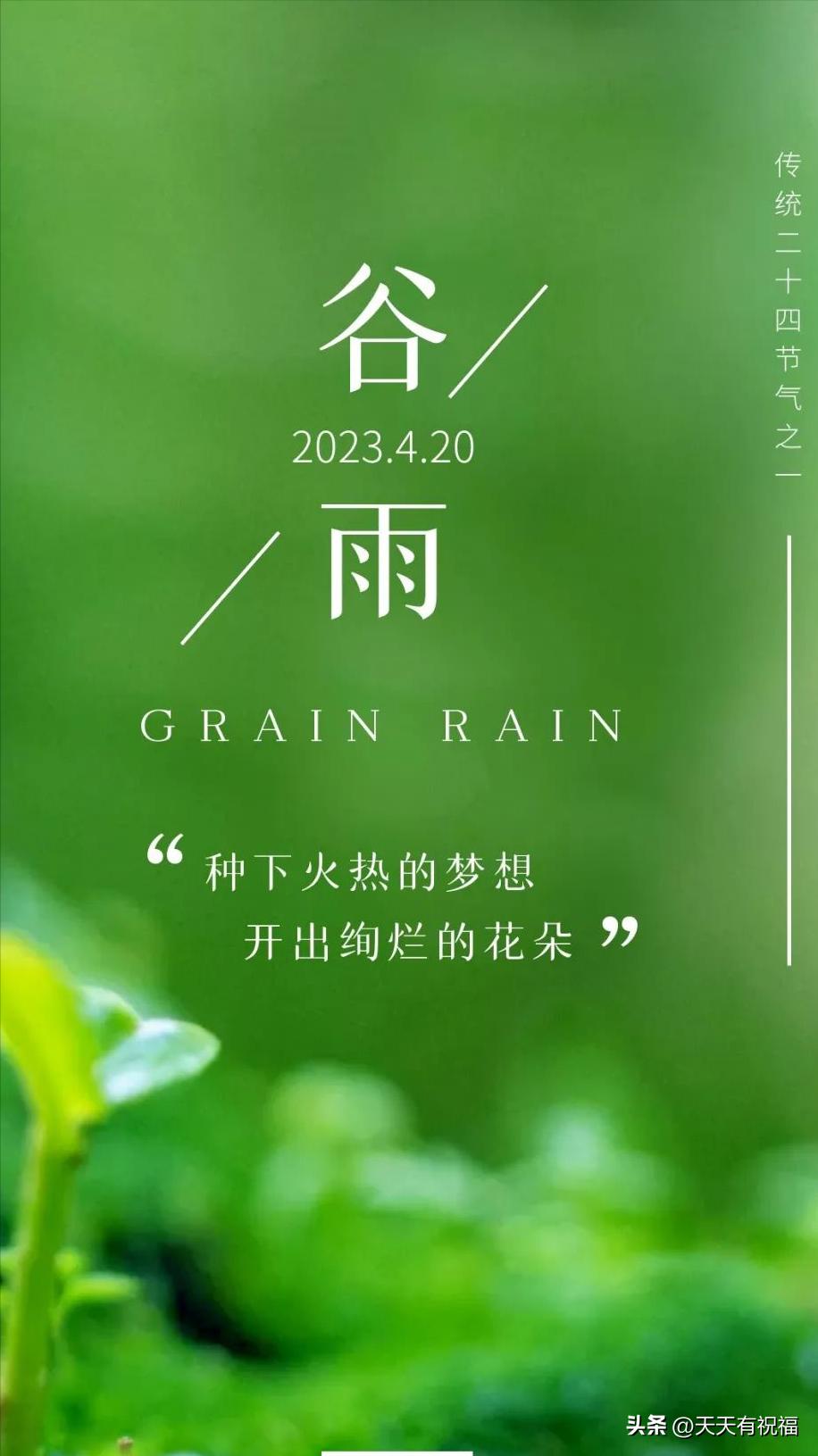今日谷雨,细雨甘霖送健康,愿你幸福阳光灿!