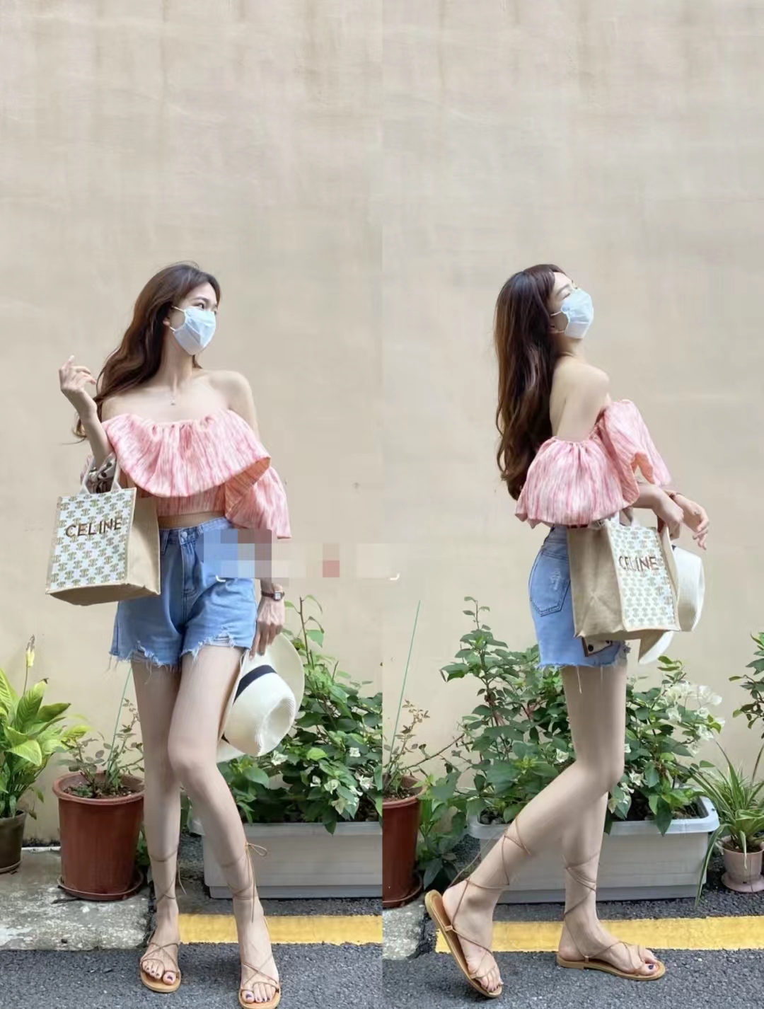 蓝色牛仔短裤女搭配,蓝色高腰牛仔铅笔裤