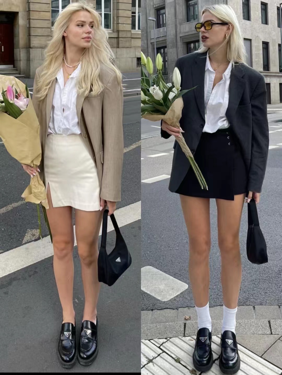 西装外套怎么搭配裙子好看气质,西装外套搭配时髦女士