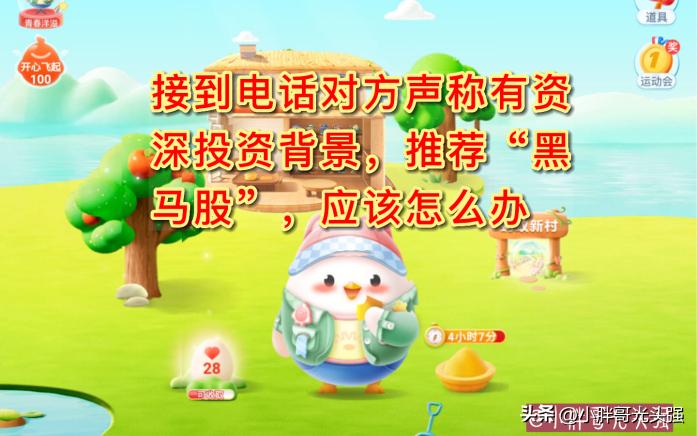 接到电话声称有资深投资背景，推荐“黑马股”，怎么办？蚂蚁庄园