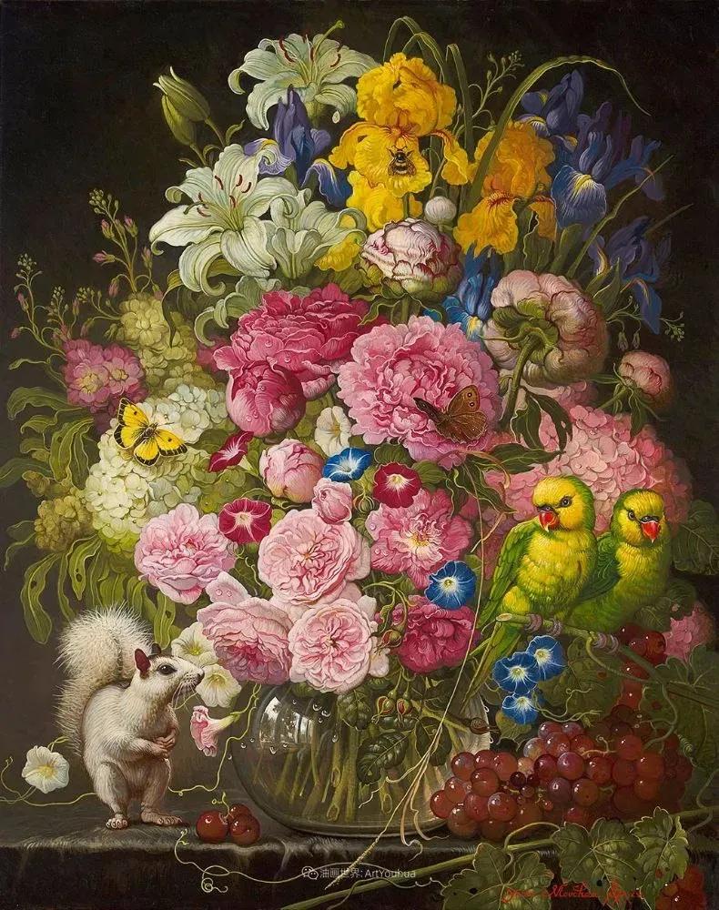 有关爱情的花鸟油画作品,北欧轻奢风格油画作品