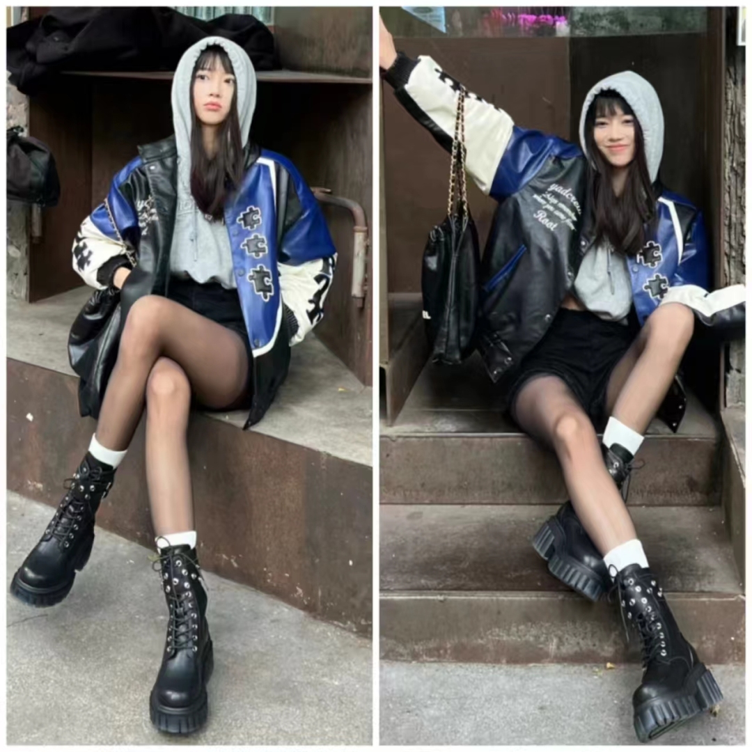 马丁靴的正确搭配图秋冬,穿长腿马丁靴配什么裤子好看