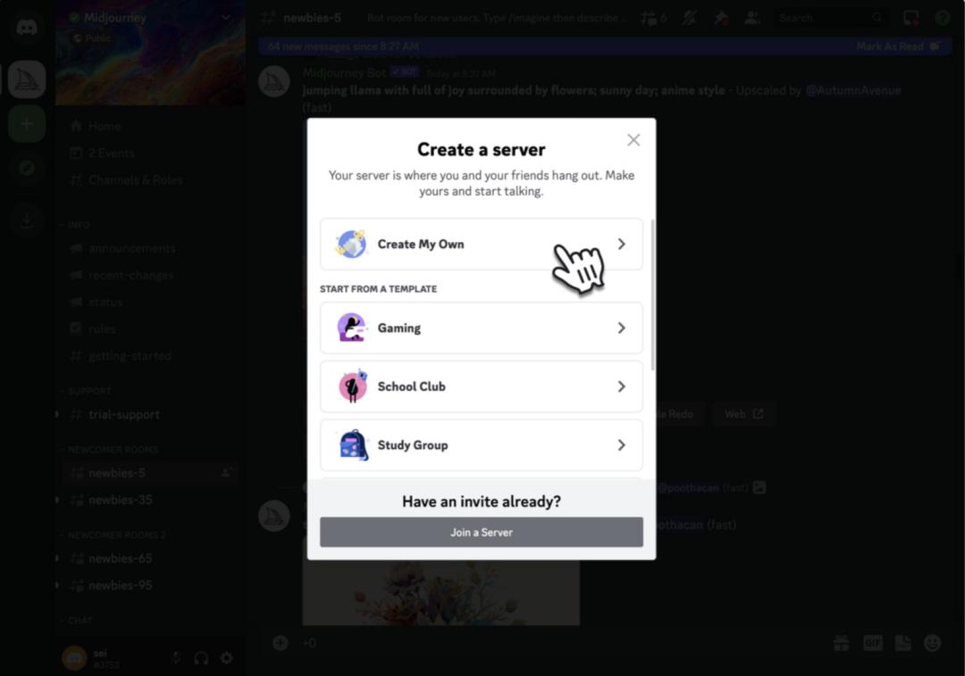 midjourney添加的服务器在哪里,midjourney建服务器教程