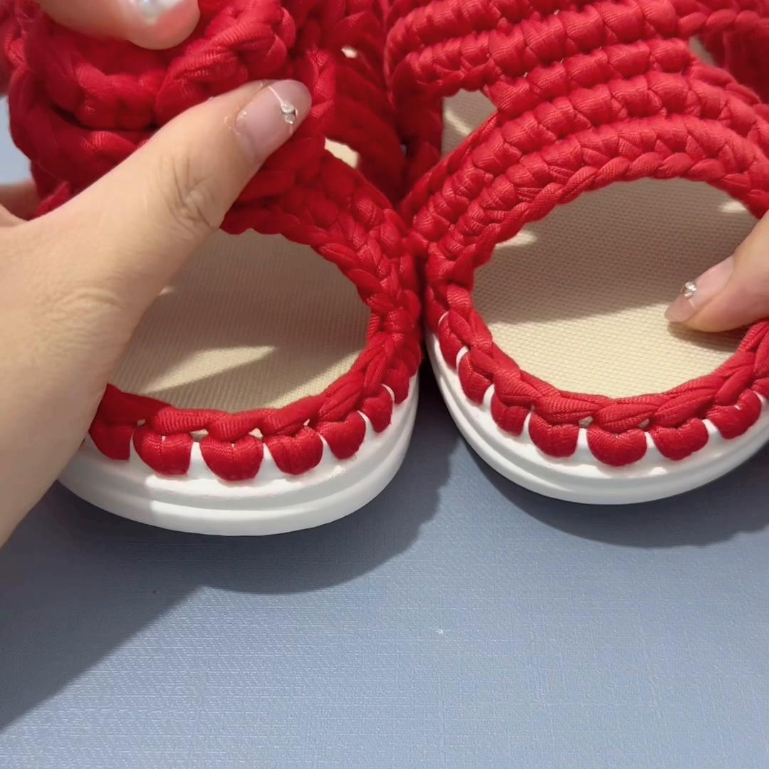 布条线编织桃花凉拖鞋视频教程,拼色布条线凉拖鞋编织教程