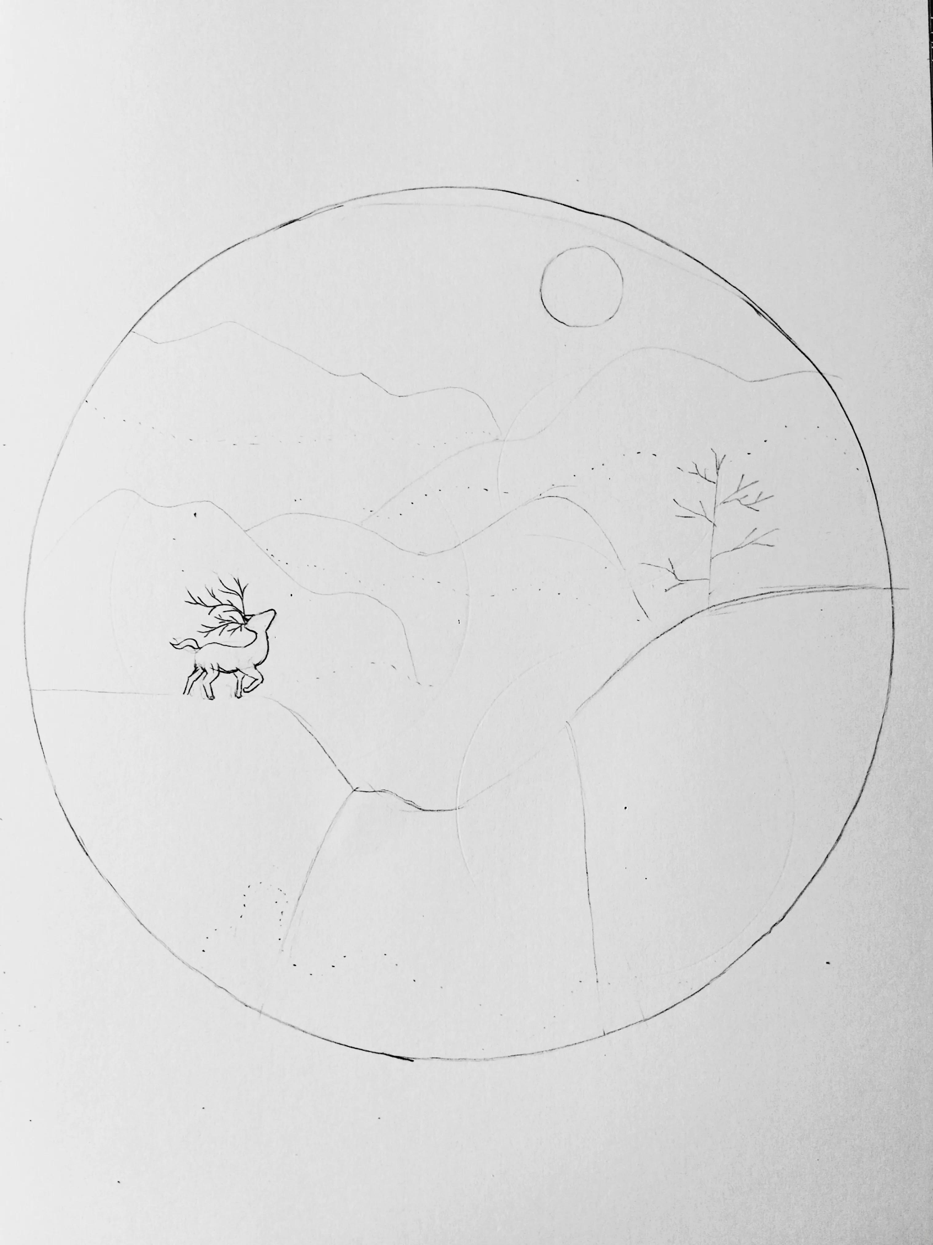 用线条勾画一幅风景画,勾线笔黑色线条风景画