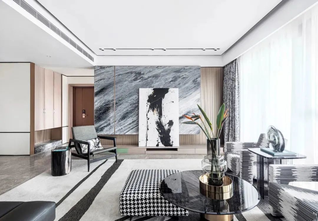 轻奢风电视背景墙大理石灰,新中式高级灰大理石电视背景墙