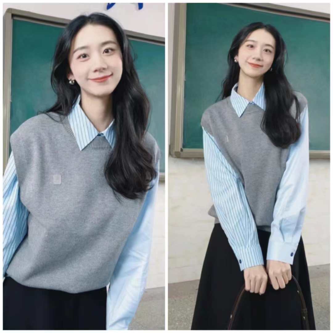 外穿洋气马甲搭格子衬衣,衬衫马甲叠穿什么外套