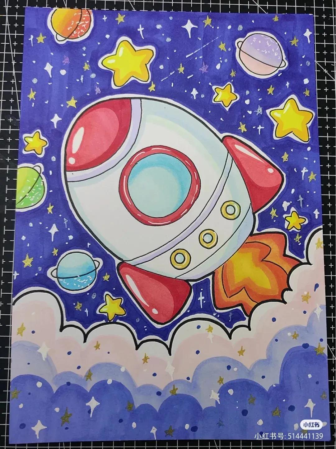 关于中国航天科技创新的绘画,描绘中国航天未来发展绘画