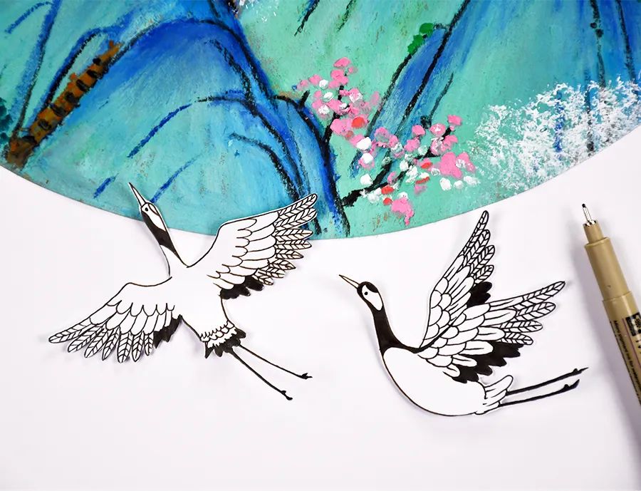 怎么用油画棒画千里江山图局部,千里江山图的河怎么用油画棒画