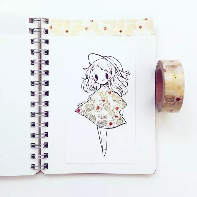 纸胶带做的小清新插画幼儿,胶带插画
