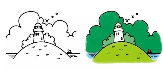 三分钟儿童春天风景简笔画马克笔,海边椰树风景简笔画图片大全