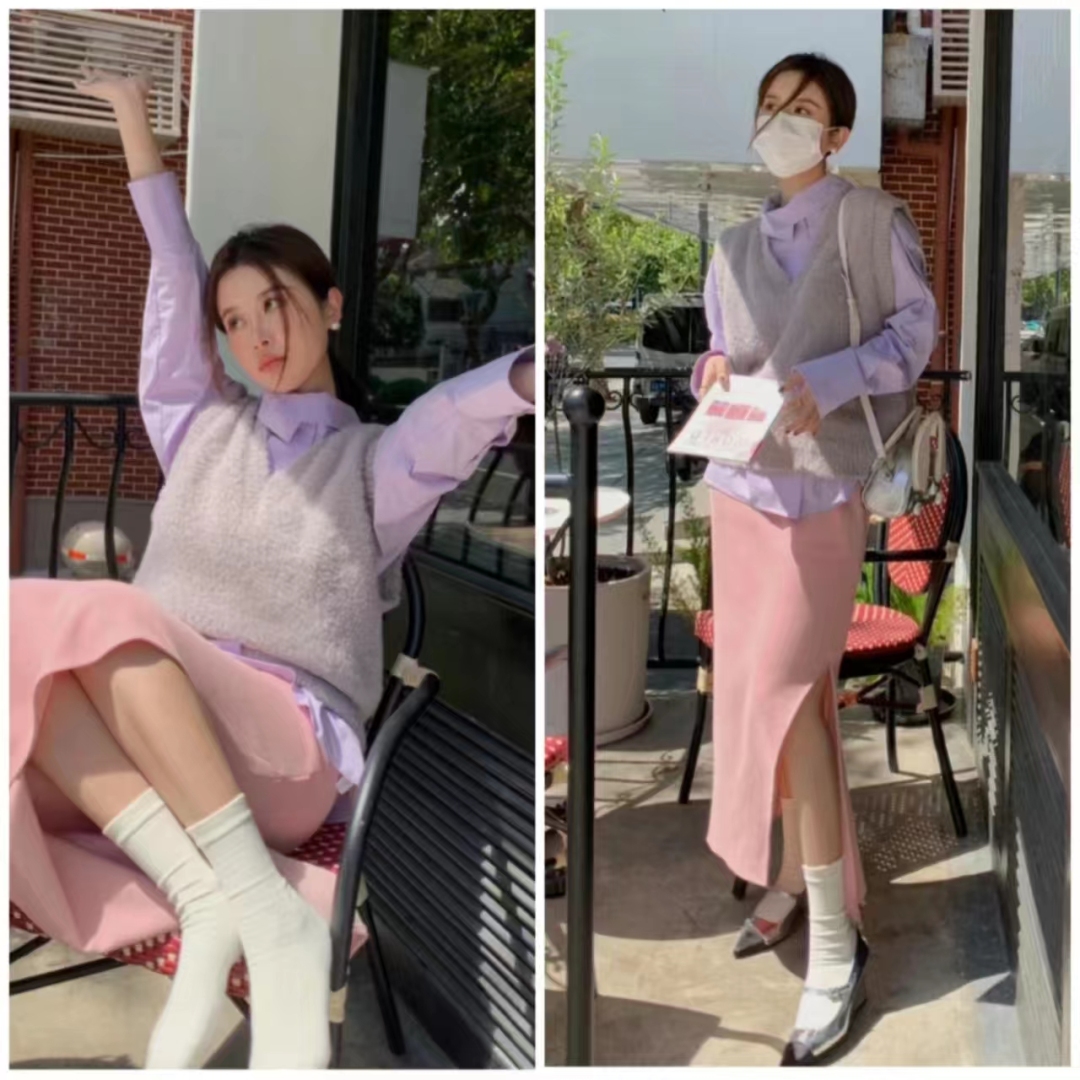 外穿洋气马甲搭格子衬衣,衬衫马甲叠穿什么外套