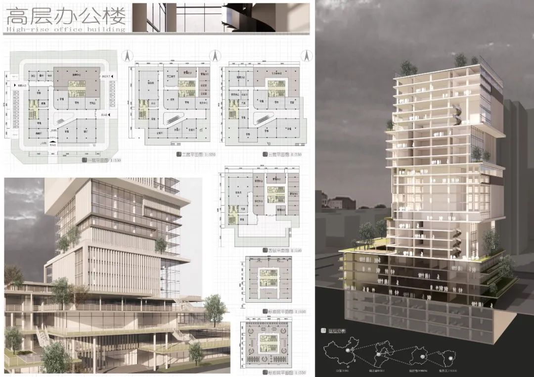 河北大学建筑系四年级高层办公楼设计作品展