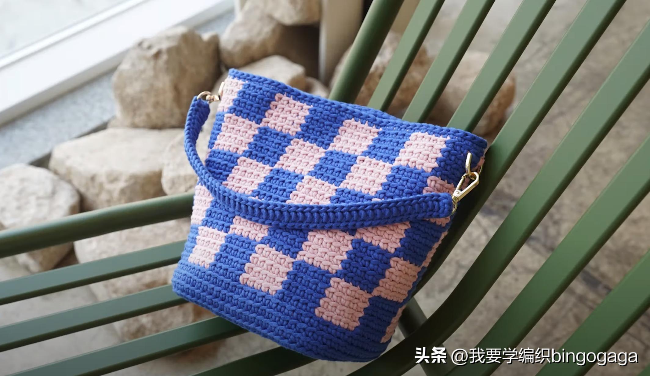 经典棋盘格元素编织包图解,棋盘格包包的线