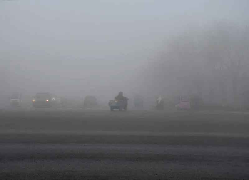 山东茌平：今晨大雾迷漫“鲁西小城路上行车都亮起了雾灯