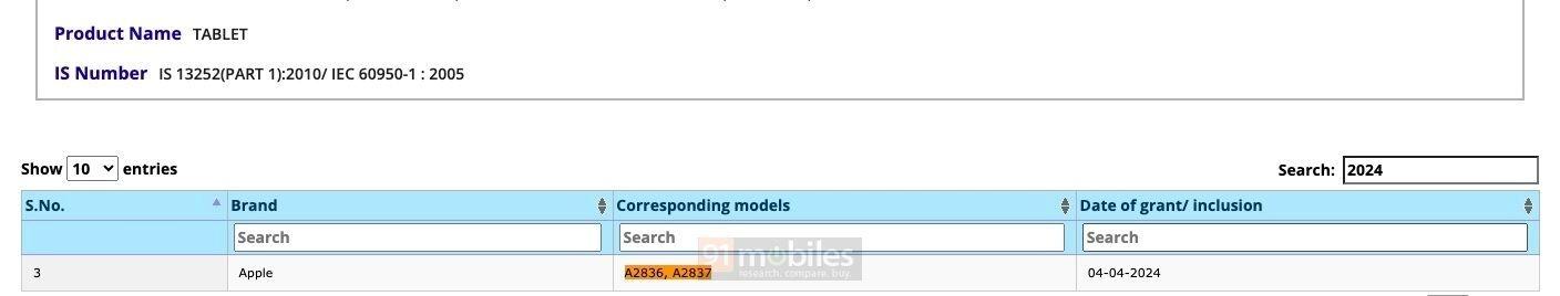 ipad新机型被曝,印度标准局